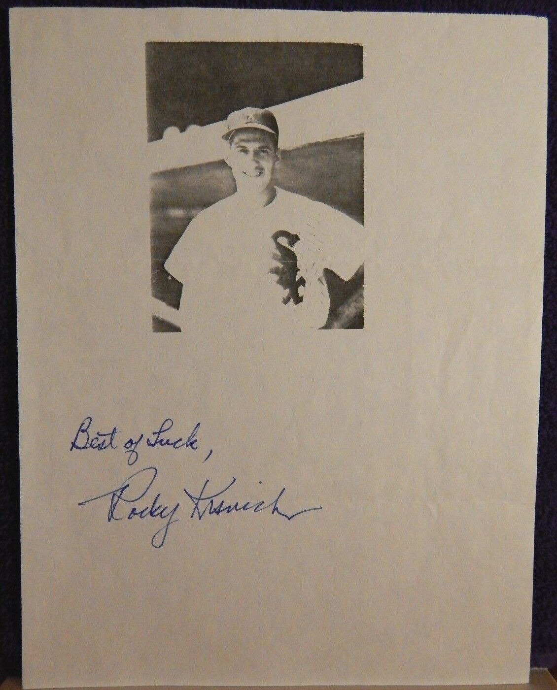 Autographed>b&w  Photo>>>mlb Baseball Player>rocky Krsnich>chicago White Sox