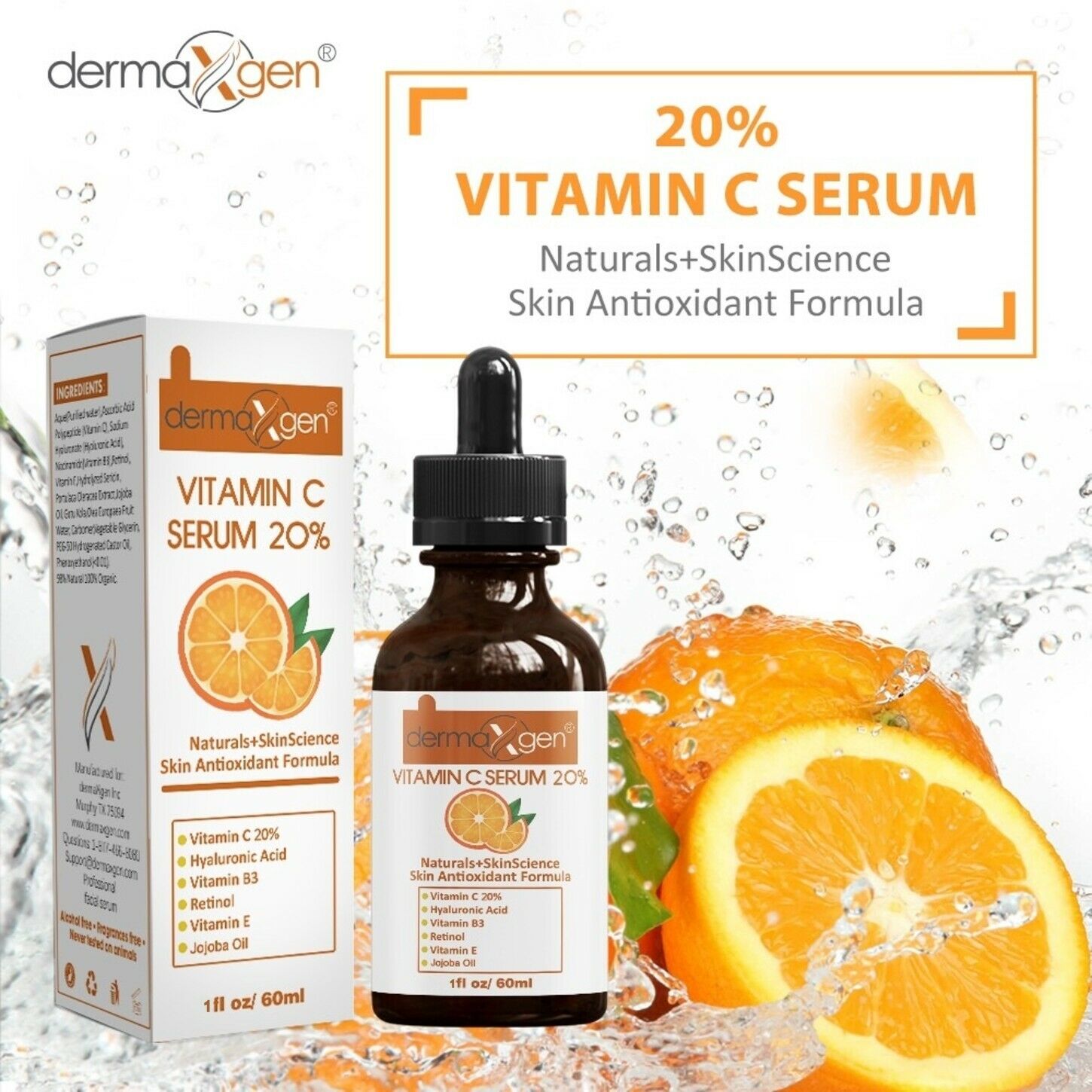 Dermaxgen® Pure Vitamin C 20%+ E + Hyaluronic Acid Face Serum Best Anti-wrinkle